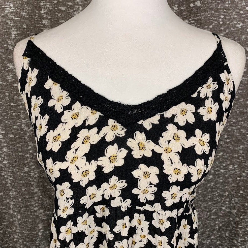 Angie Black Floral Lace Trim High Low Ruffle Hem Maxi Dress Boho Women's Small - Picture 2 of 10